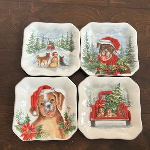 Maxcera Set Of 4 Christmas Appetizer Plates New Dogs Evergreen Trees